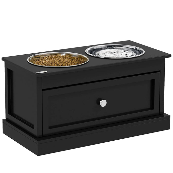 PawHut Large Elevated Dog Bowls with Storage Drawer Containing 11L Capacity, Raised Dog Bowl Stand Pet Food Bowl Dog Feeding Station, Black - DTY Store