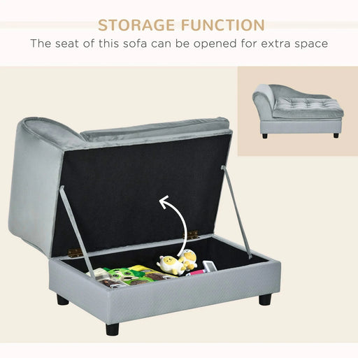 PawHut Luxury Fancy Dog Bed for Small Dogs with Hidden Storage, Small Dog Couch with Soft 3' Foam, Dog Sofa Bed, Cushy Dog Bed, Modern Pet Furniture for Puppies and Little Breeds, Gray Default -DTYStore