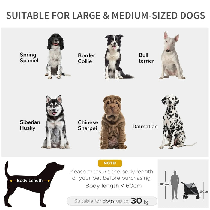PawHut One-Click Foldable Doggy Stroller for Medium Large Dogs, Pet Stroller with Storage, Smooth Ride with Shock Absorption, Mesh Window, Safety Leash, Big Dog Walking Stroller, Gray - DTY Store