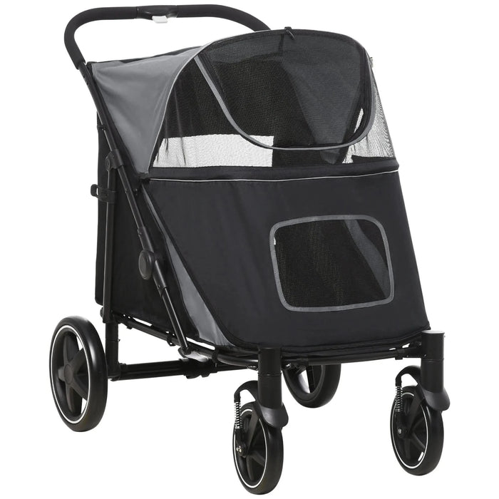 PawHut One-Click Foldable Doggy Stroller for Medium Large Dogs, Pet Stroller with Storage, Smooth Ride with Shock Absorption, Mesh Window, Safety Leash, Big Dog Walking Stroller, Gray Pet Beds & Furniture, Pet Supplies, searchfilter_Pet Supplies| DTY Store
