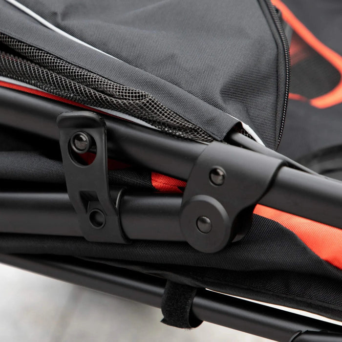 PawHut One-Click Foldable Doggy Stroller for Medium Large Dogs, Pet Stroller with Storage, Smooth Ride with Shock Absorption, Mesh Window, Safety Leash, Big Dog Walking Stroller, Red Default -DTYStore