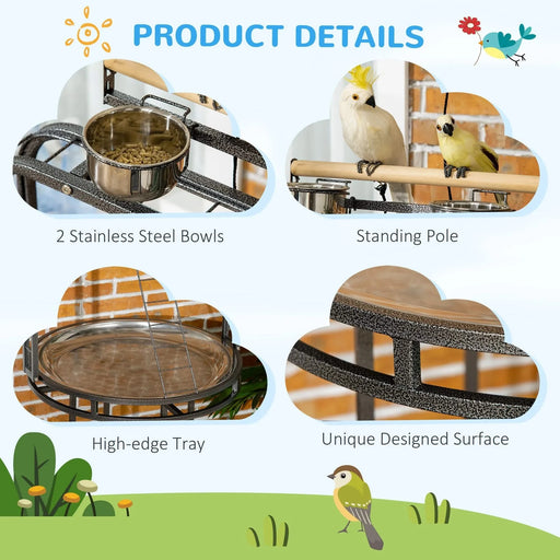 PawHut Parrot Stand Large Bird Perch Stand with Toy Hook & 3 Ladders, Parrot Perch with Easy Grip, Bird Wooden Stand, Gray Default -DTYStore