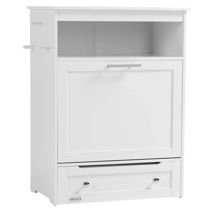 PawHut Pet Feeder Station Storage Cabinet, Dog Food Storage Container with Dog Raised Bowls and Hanger for Feeding & Watering Supplies, White Default -DTYStore