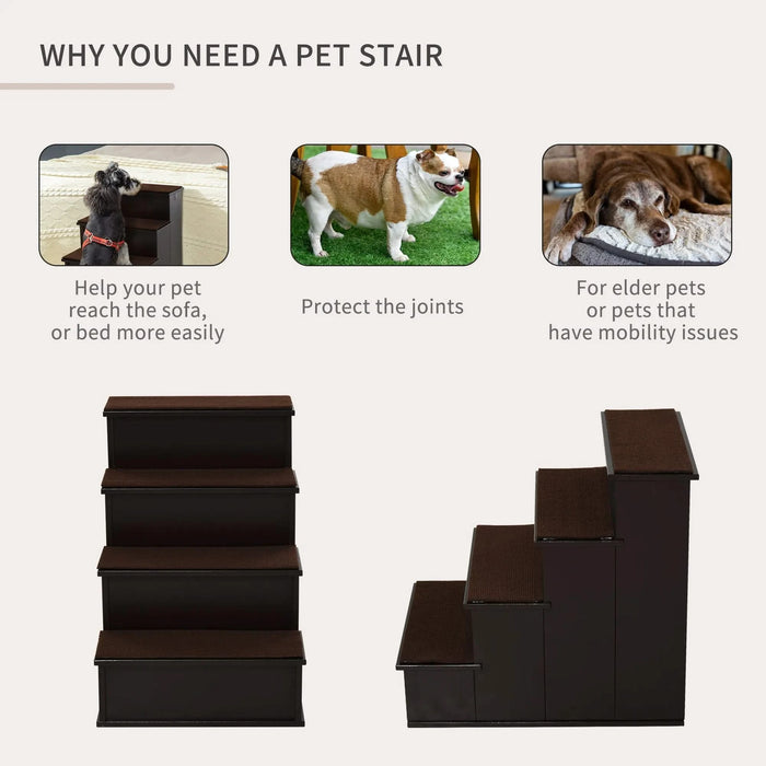 PawHut Pet Stairs, Small Pet Steps with Cushioned Removable Covering for Dogs and Cats Up To 22 Lbs., Brown Default -DTYStore