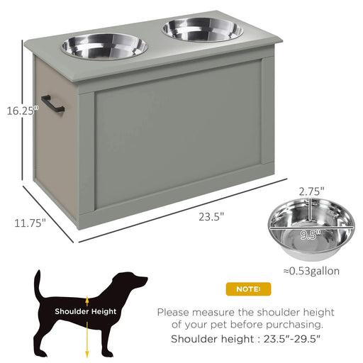PawHut Raised Pet Feeding Storage Station with 2 Stainless Steel Bowls Base for Large Dogs and Other Large Pets, Gray Default -DTYStore