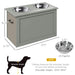PawHut Raised Pet Feeding Storage Station with 2 Stainless Steel Bowls Base for Large Dogs and Other Large Pets, Gray Default -DTYStore