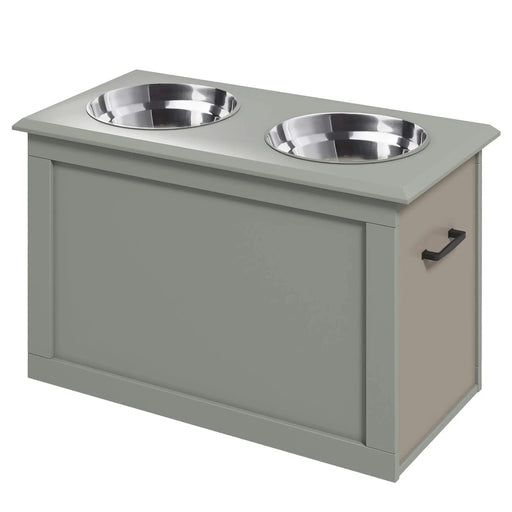 PawHut Raised Pet Feeding Storage Station with 2 Stainless Steel Bowls Base for Large Dogs and Other Large Pets, Gray Default -DTYStore