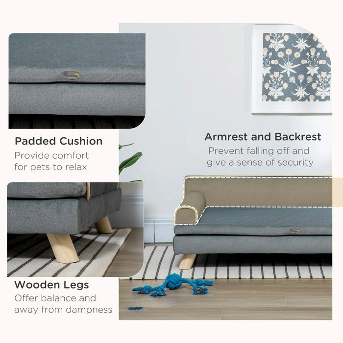 PawHut Soft Foam Large Dog Couch for a Fancy Dog Bed, Spongy Dog Sofa Bed with Washable Cover, Wooden Legs, Elevated Dog Bed, Gray Default -DTYStore