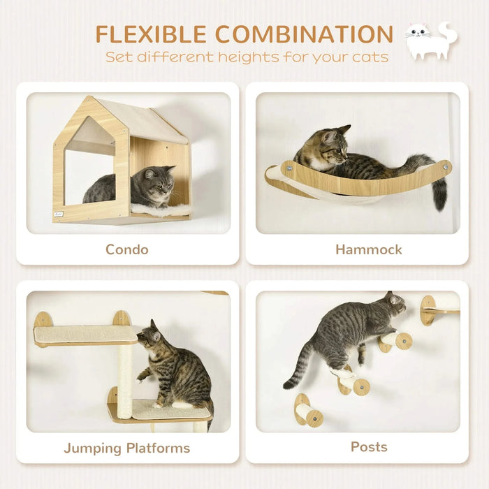 PawHut Unique Cat Tree Made From Cat Shelves with 10 Levels for More Height, Wall-Mounted Cat Tree Climbing Playground with Cat Hammocks, Modern Cat Tree Default -DTYStore