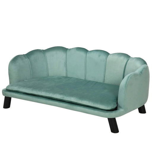 PawHut Velvet Large Dog Couch with Foam Cushion, Soft and Cute Dog Bed with Pearl Design, Dog Sofa for Big and Medium Dogs, Green Default -DTYStore
