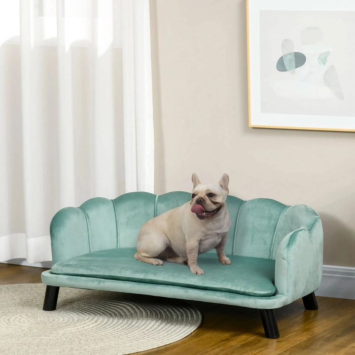 PawHut Velvet Large Dog Couch with Foam Cushion, Soft and Cute Dog Bed with Pearl Design, Dog Sofa for Big and Medium Dogs, Green - DTY Store
