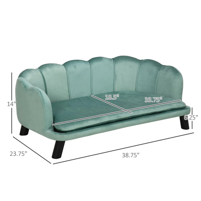 PawHut Velvet Large Dog Couch with Foam Cushion, Soft and Cute Dog Bed with Pearl Design, Dog Sofa for Big and Medium Dogs, Green- DTY Store