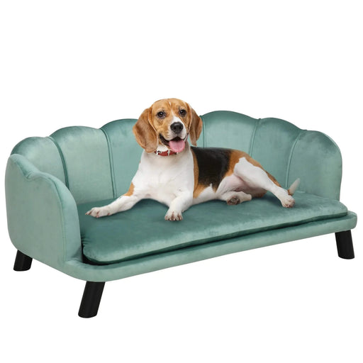 PawHut Velvet Large Dog Couch with Foam Cushion, Soft and Cute Dog Bed with Pearl Design, Dog Sofa for Big and Medium Dogs, Green Default -DTYStore