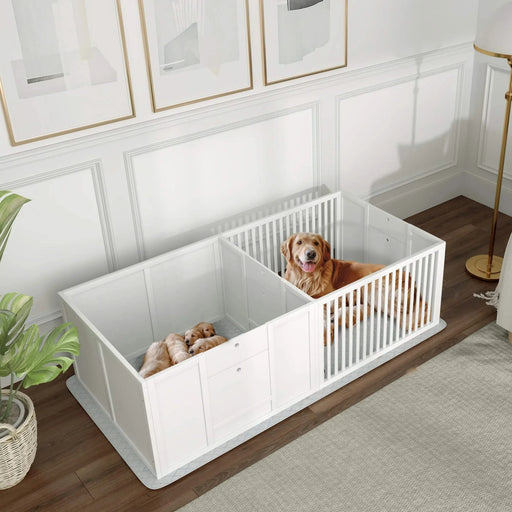 PawHut Whelping Box for Dogs, Dog Whelping Box with Waterproof Pee Pad & Adjustable Door for Small, Medium & Large Breed Dogs, 65' x 31.5' Default -DTYStore