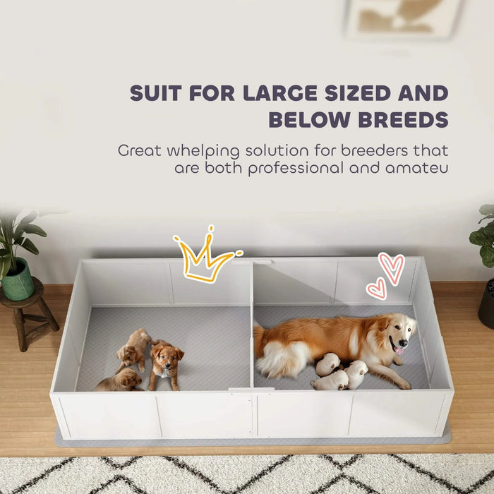 PawHut Whelping Box for Dogs and Puppies, Dog Whelping Box with Washable Waterproof Pee Pad & Adjustable Door for Large, Medium and Small Dogs, White, 96' x 47' x 19' Default -DTYStore