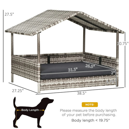 PawHut Wicker Dog House Outdoor with Canopy, Rattan Dog Bed with Water-resistant Cushion, for Small and Medium Dogs, Cream Default -DTYStore