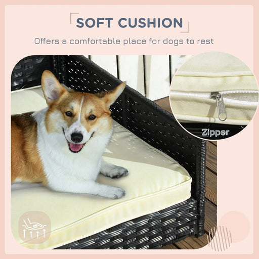 PawHut Wicker Dog House Outdoor with Canopy, Rattan Dog Bed with Water-resistant Cushion, for Small and Medium Dogs, Cream White Default -DTYStore
