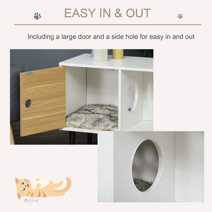 PawHut Wooden Cat House with Soft Cushion, Decorative Kitten Condo Side Table, Elevated Pet House with Storage Space Default -DTYStore