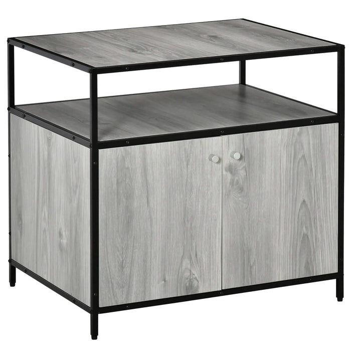 PawHut Wooden Cat Litter Box Enclosure, Hidden Kitten Washroom, Indoor End Table with Magnetic Doors & Storage Shelves, Gray Default -DTYStore