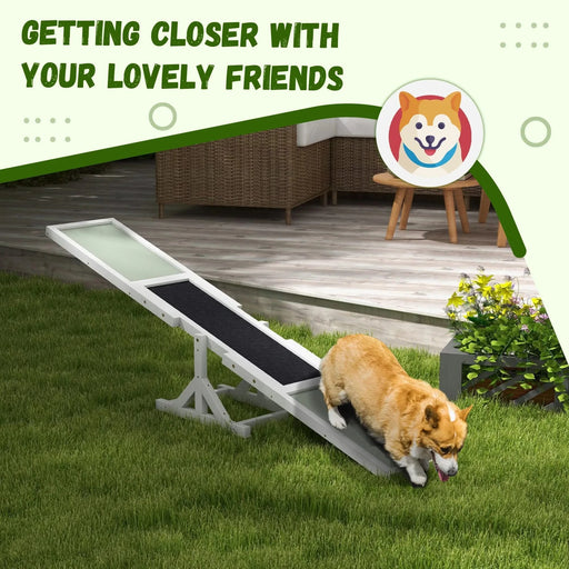 PawHut Wooden Dog Agility Seesaw for Training and Exercise, Platform Equipment Run Game Toy, Weather Resistant Pet Supplies, 71' L x 12' W x 12' H, White Default -DTYStore