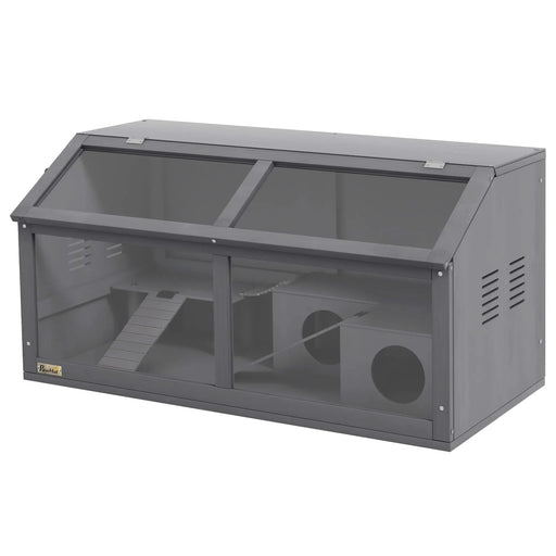 PawHut Wooden Hamster Cage, Hamster Habitat, Small Animal Cage Playhouse for Gerbils Mice with Suspension Bridge, Ladders, Openable Top, Hut, 33.5' x 18' x 17' Default -DTYStore