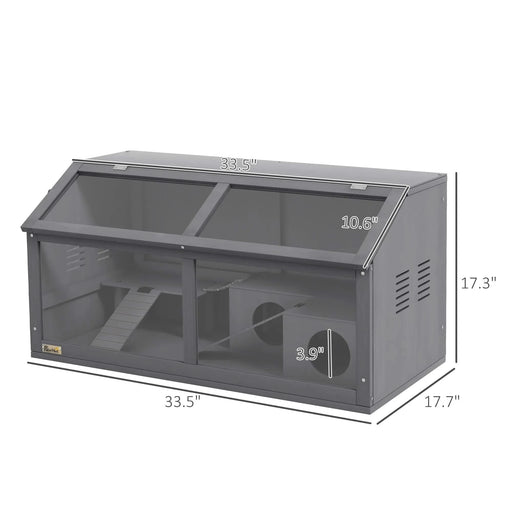 PawHut Wooden Hamster Cage, Hamster Habitat, Small Animal Cage Playhouse for Gerbils Mice with Suspension Bridge, Ladders, Openable Top, Hut, 33.5' x 18' x 17' Default -DTYStore