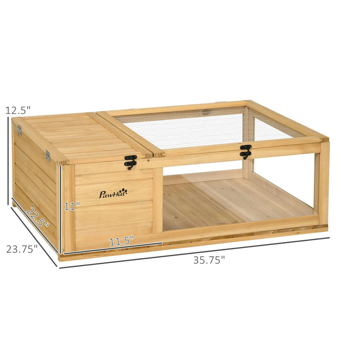 PawHut Wooden Tortoise House Indoor Turtle Habitat Enclosure Outdoor Reptile Cage for Lizards, Geckos, Yellow Default -DTYStore