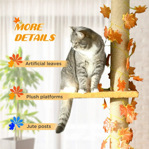 Pawhut Floor to Ceiling Cat Tree, 80' - 95' Adjustable Tall Cat Tower, 3-Level Cat Climbing Towe for Indoor Cats with Sisal Scratching Post, Platforms, Leaves, Orange Default -DTYStore