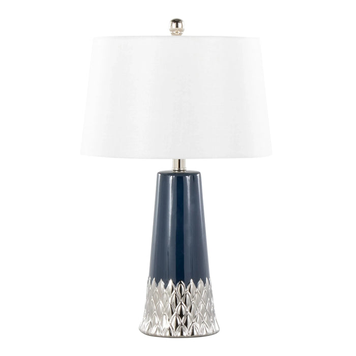 Penelope 22' Contemporary Ceramic Table Lamp with Dark Blue & Silver Ceramic Body and White Shade by LumiSource Default -DTYStore