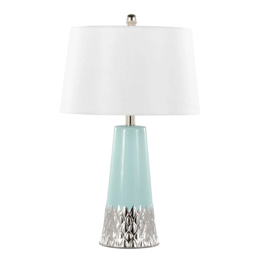 Penelope 22' Contemporary Ceramic Table Lamp with Tiffany Blue & Silver Ceramic Body and White Shade by LumiSource Default -DTYStore