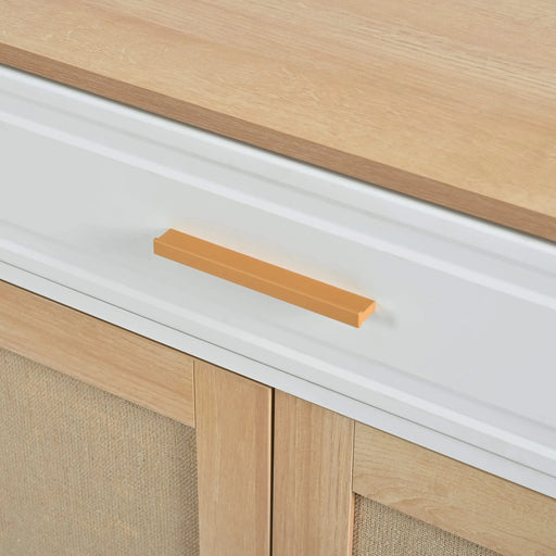 Pet-Friendly Furniture Style Cat Litter Box House with Sisal Scratching Door and Charging Socket, Beige+White MDF Default -DTYStore