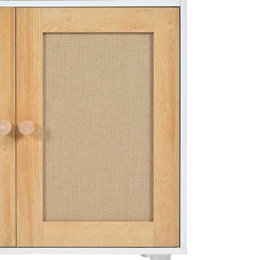 Pet-Friendly Furniture Style Cat Litter Box House with Sisal Scratching Door and Charging Socket, Beige+White MDF Default -DTYStore