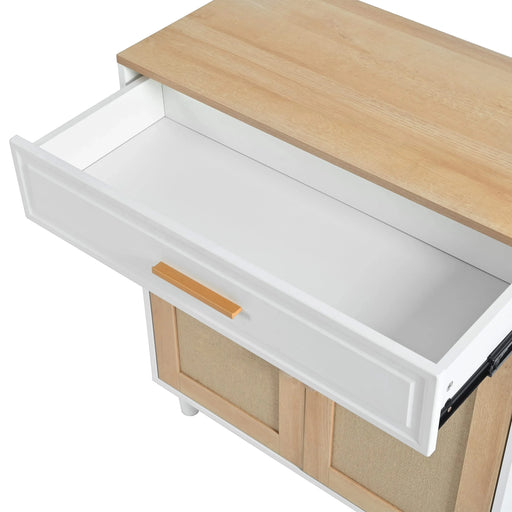 Pet-Friendly Furniture Style Cat Litter Box House with Sisal Scratching Door and Charging Socket, Beige+White MDF Default -DTYStore