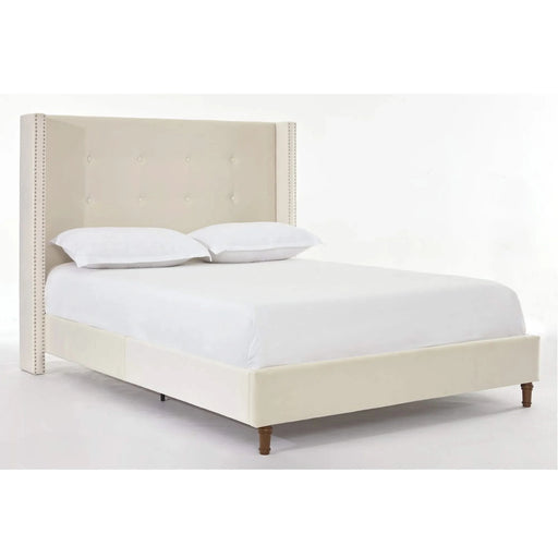 Peyton Upholstered King Bed with 54' High Headboard, Traditional Hand Buttoned Tufting, Nailhead Trim Wingback, No Box Spring Needed, Easy Assembly, Ivory Velvet Default -DTYStore