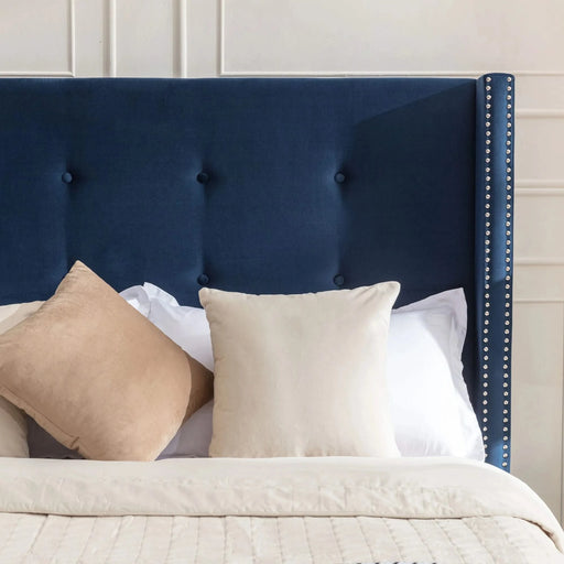 Peyton Upholstered Queen Bed with 54' High Headboard and Traditional Buttoned Tufting in Blue Velvet Default -DTYStore