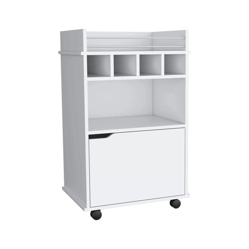 Phoenix Bar Cart with 2 Open Shelves 4 Cubbies and Cabinet Default -DTYStore