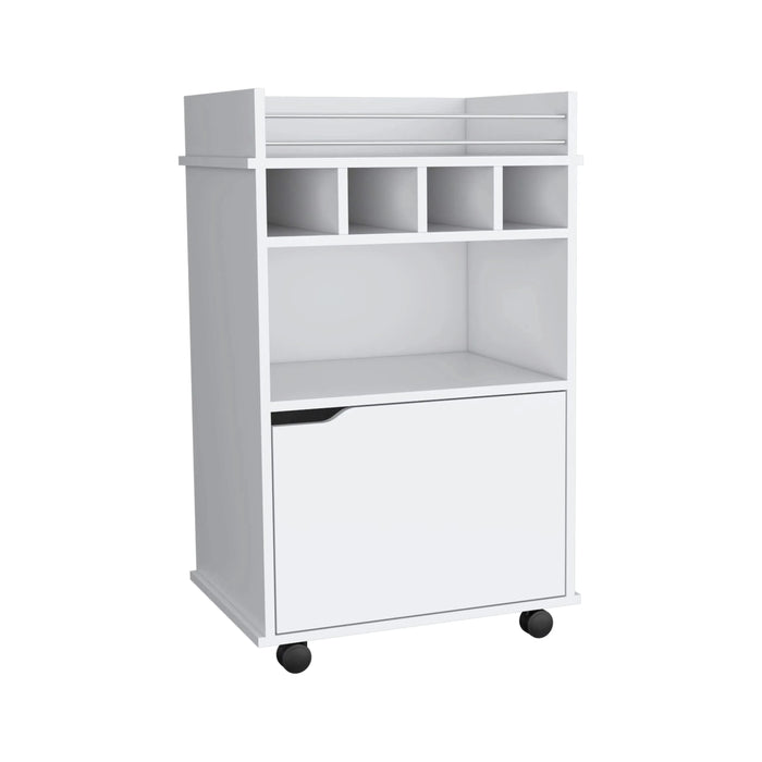 Phoenix Bar Cart with 2 Open Shelves 4 Cubbies and Cabinet Default -DTYStore