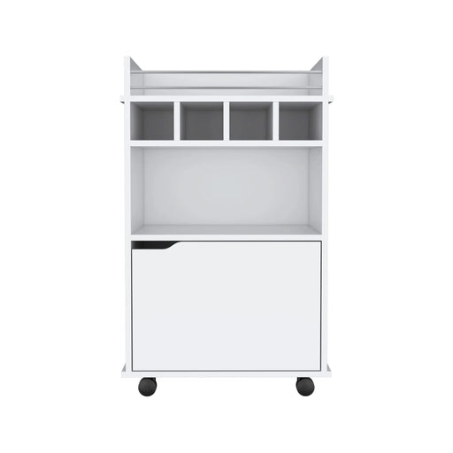 Phoenix Bar Cart with 2 Open Shelves 4 Cubbies and Cabinet Default -DTYStore