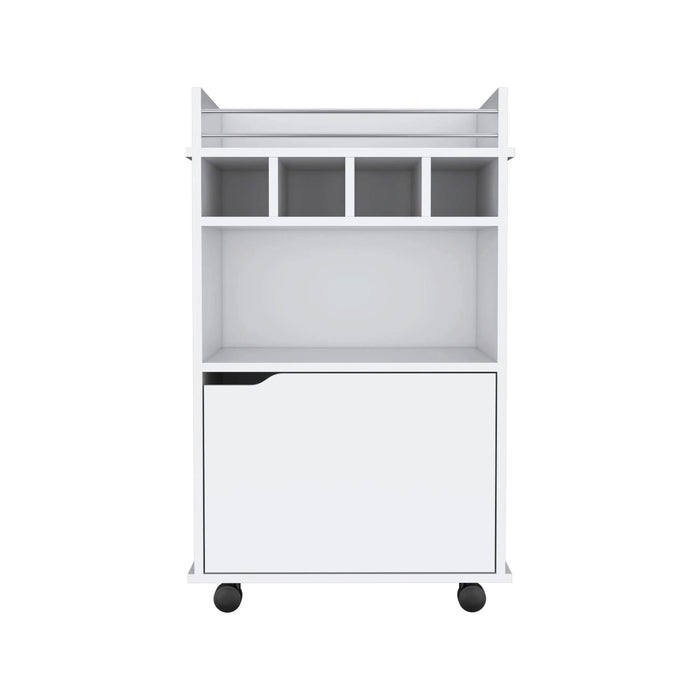 Phoenix Bar Cart with 2 Open Shelves 4 Cubbies and Cabinet Default -DTYStore
