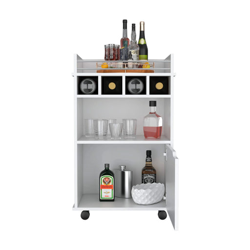 Phoenix Bar Cart with 2 Open Shelves 4 Cubbies and Cabinet Default -DTYStore