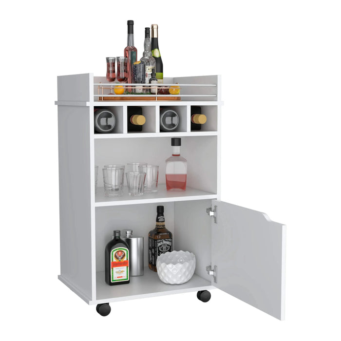 Phoenix Bar Cart with 2 Open Shelves 4 Cubbies and Cabinet Default -DTYStore