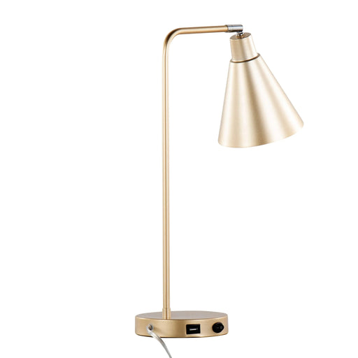 Pix 19' Contemporary Metal Task Lamp in Champagne Gold and White Metal with Built-In USB Port from Grandview Gallery by LumiSource Default -DTYStore