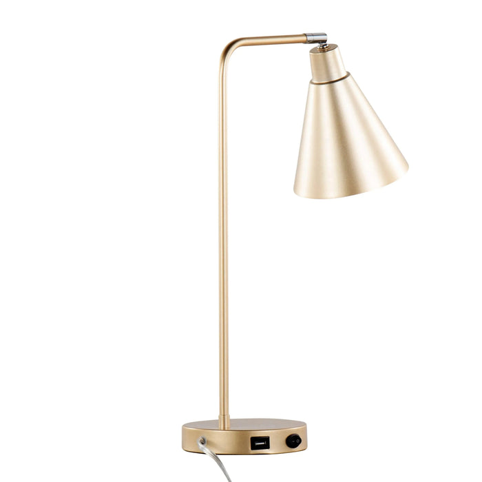 Pix 19' Contemporary Metal Task Lamp in Champagne Gold and White Metal with Built-In USB Port from Grandview Gallery by LumiSource Default -DTYStore