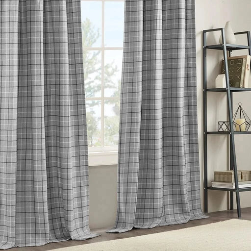 Plaid Faux Leather Tab Top Curtain Panel with Fleece Lining(Only 1 Pc Panel) Default -DTYStore