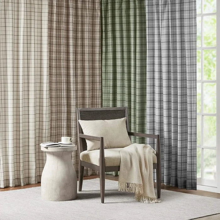 Plaid Faux Leather Tab Top Curtain Panel with Fleece Lining(Only 1 Pc Panel) Default -DTYStore
