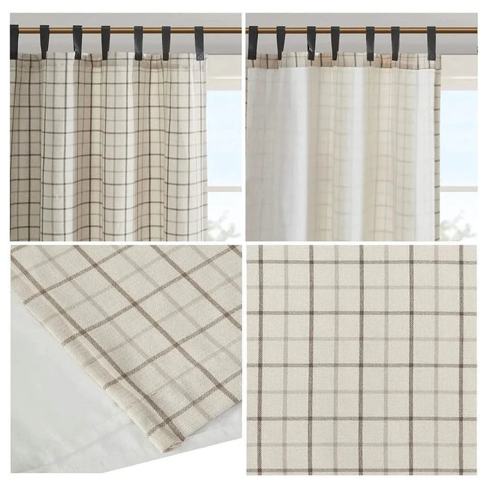 Plaid Faux Leather Tab Top Curtain Panel with Fleece Lining(Only 1 Pc Panel) Default -DTYStore