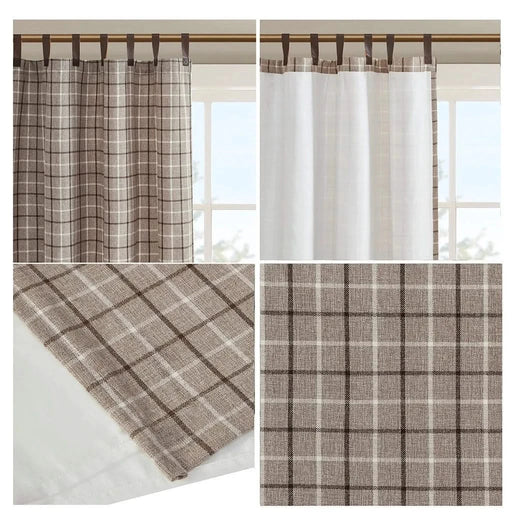 Plaid Faux Leather Tab Top Curtain Panel with Fleece Lining(Only 1 Pc Panel) Default -DTYStore