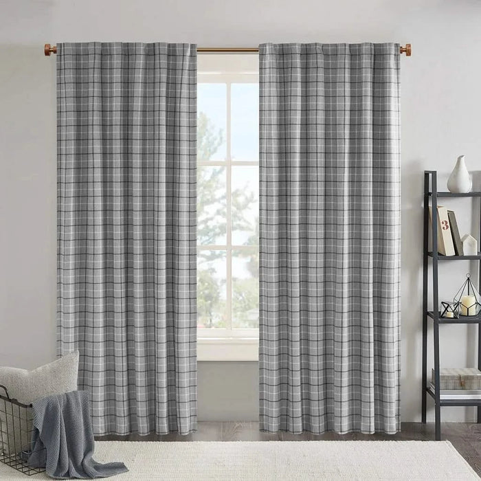 Plaid Faux Leather Tab Top Curtain Panel with Fleece Lining(Only 1 Pc Panel) Default -DTYStore