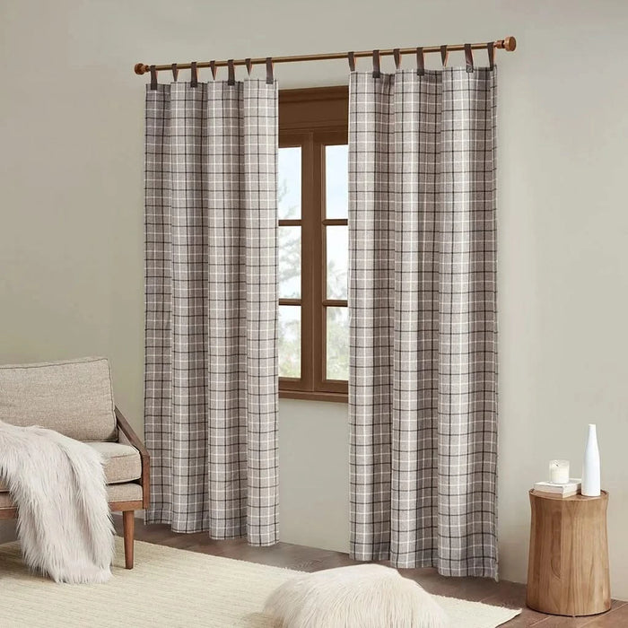 Plaid Faux Leather Tab Top Curtain Panel with Fleece Lining(Only 1 Pc Panel) Default -DTYStore