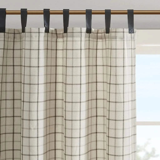 Plaid Faux Leather Tab Top Curtain Panel with Fleece Lining(Only 1 Pc Panel) Default -DTYStore